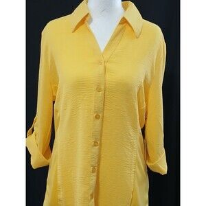 Ashley Blue Sunny Yellow button down Blouse large  NWT